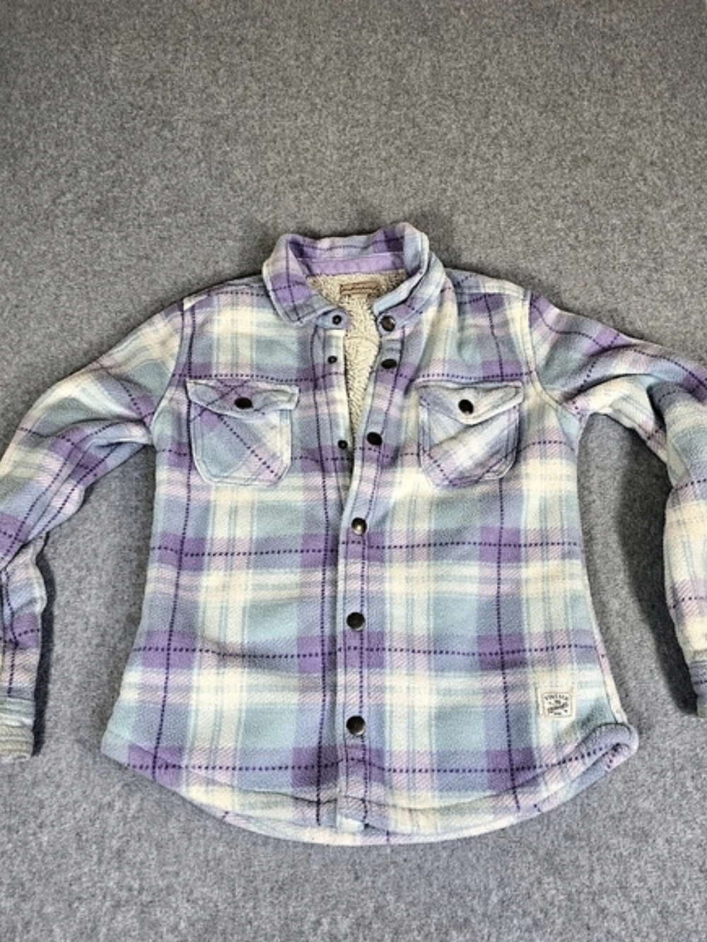 Weatherproof Vintage Pastel Plaid Sherpa Lined Shacket Girls 10/12